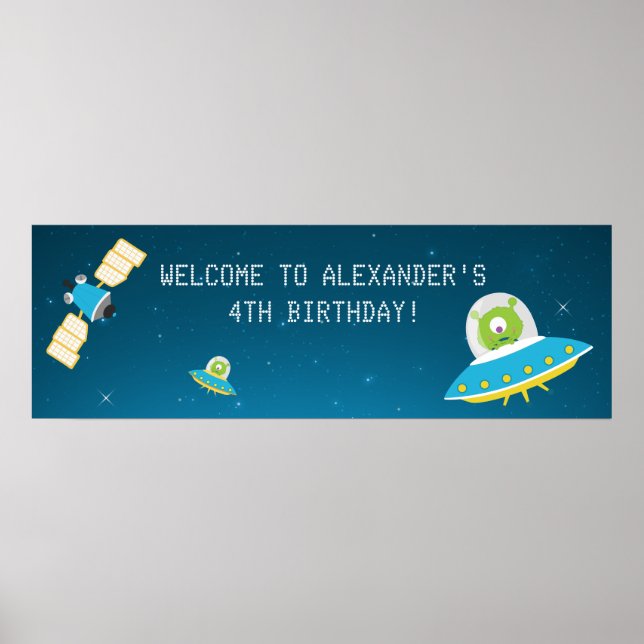 Alien Boy Birthday Party Banner Poster (Vorne)