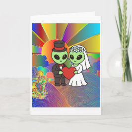 Alien Bride and Groom Wedding Retro Neon Dankeskarte
