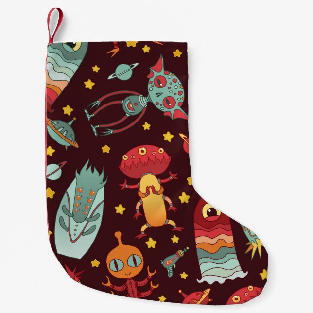 Alien Cartoon: Vintager Weltraumspass Kleiner Weihnachtsstrumpf (Vorderseite)