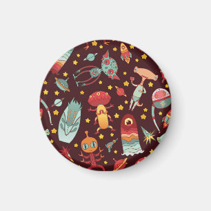Alien Cartoon: Vintager Weltraumspass Magnet