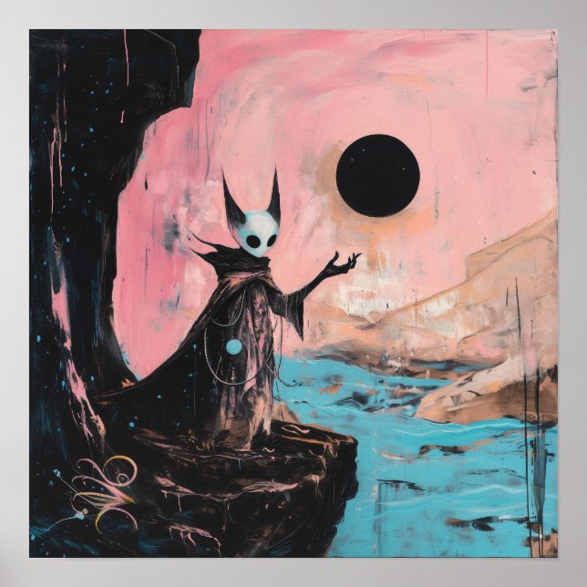 Alien Cat Black Moon Witchy AI Art Matt Value Poster (Vorne)