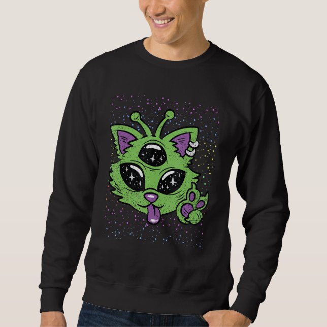 Alien Cat Halloween Kostüm Funny Space Kitten Ani Sweatshirt (Vorderseite)