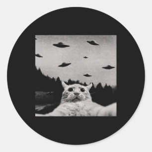 Alien Cat Ufo - Classic Fit Runder Aufkleber