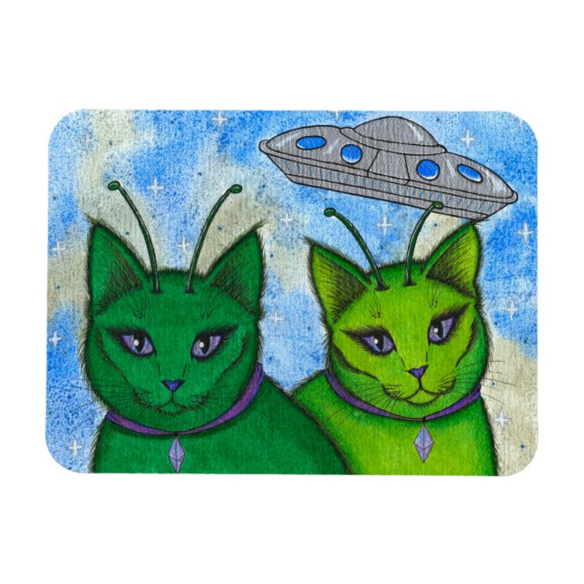 Alien Chats UFO Espace Imaginaire Chat Art Magnet (Horizontal)