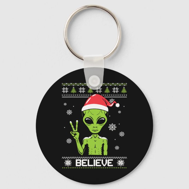 Alien Christmas Sweater glauben Funny Xmas Alien S Schlüsselanhänger (Vorderseite)