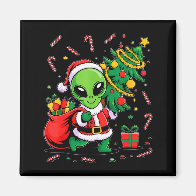 Alien Christmas Tree Lights Xmas Funny Alien  Magnet (Vorne)