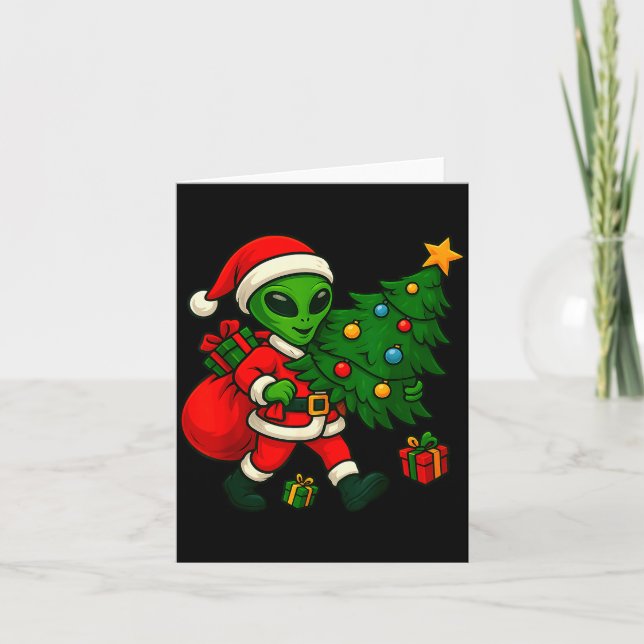 Alien Christmas Tree Xmas Lights Funny Holiday Men Karte (Vorderseite)