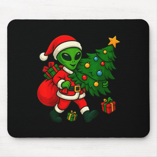 Alien Christmas Tree Xmas Lights Funny Holiday Men Mousepad (Vorne)