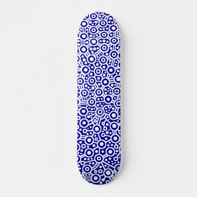 Alien Circuit - White on Deep Blue Skateboard (Vorne)