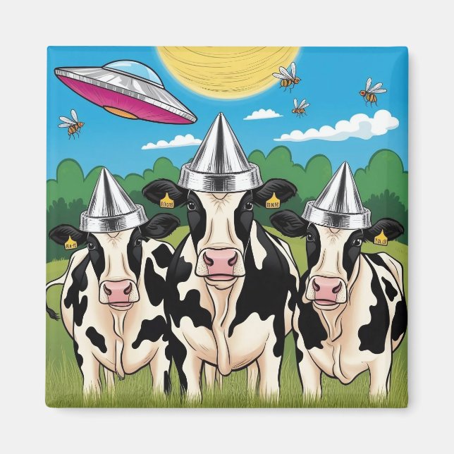 Alien Cows Tin Foil Hats, UFO UAP Magnet (Vorne)