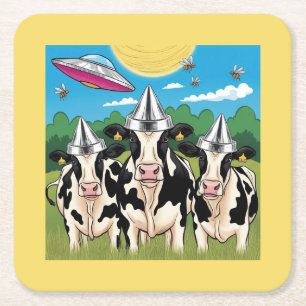 Alien Cows Tin Foil Hats, UFO UAP Rechteckiger Pappuntersetzer