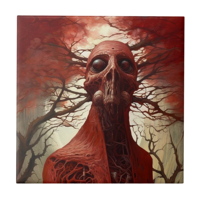 Alien Creature Sci-fi Horror Art Fliese (Vorderseite)