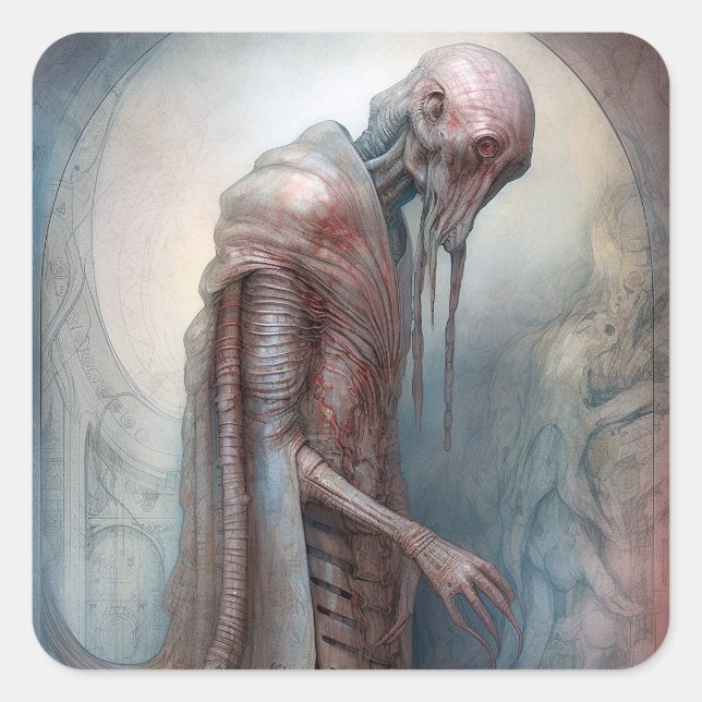 Alien Creature Science Fiction Quadratischer Aufkleber (Vorderseite)