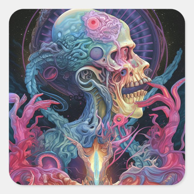 Alien Creature Surreal Horror Art Quadratischer Aufkleber (Vorderseite)