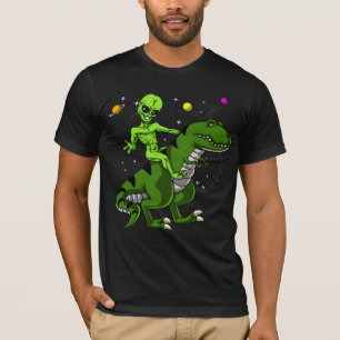 Alien, das T-Rex Dinosaurier-Raum UFO reitet T-Shirt