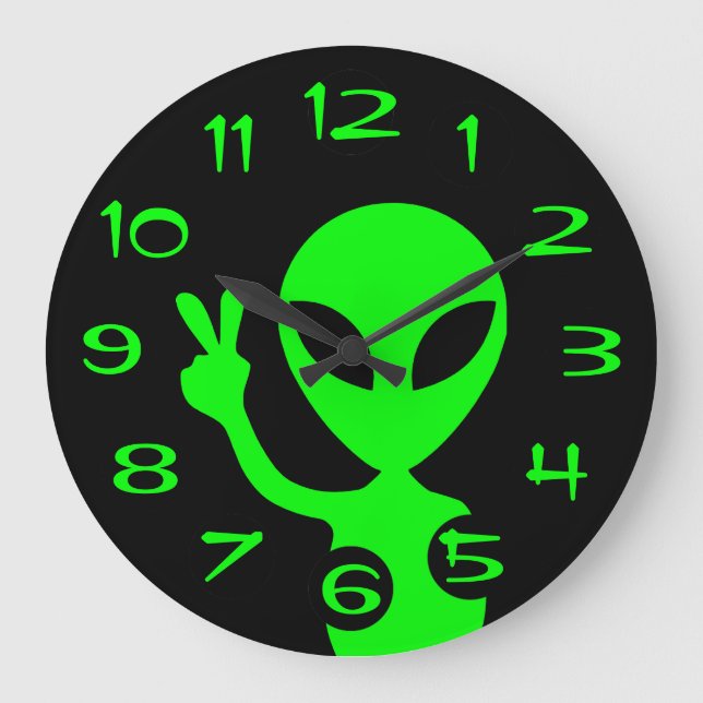 Alien der Friedenssignatur Wall Clock Große Wanduhr (Vorderseite)