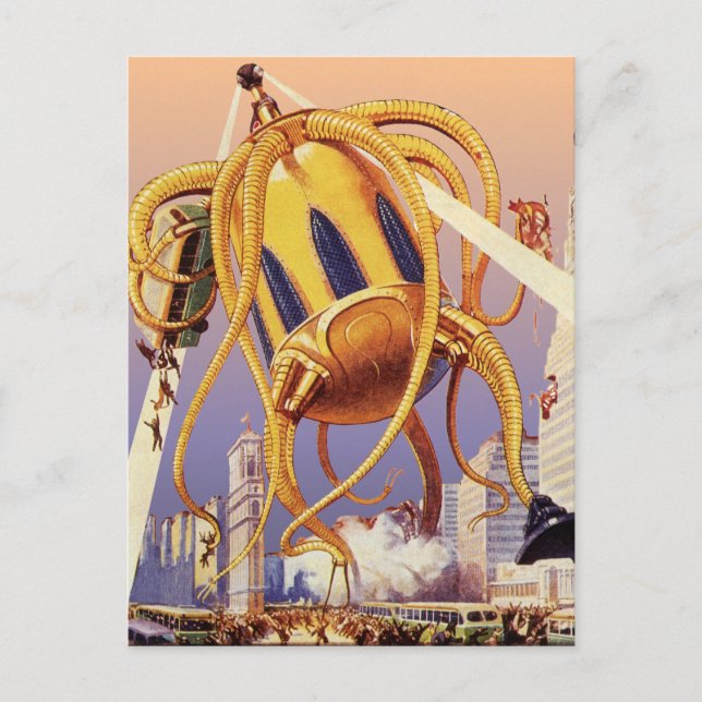 Alien der Vintagen Science Fiction Postkarte (Vorderseite)