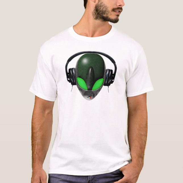 Alien DJ-Musik-Liebhaber - Reptil-Grün T-Shirt (Vorderseite)