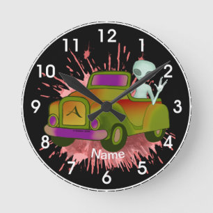 Alien Driving Car nom personnalisé Horloge