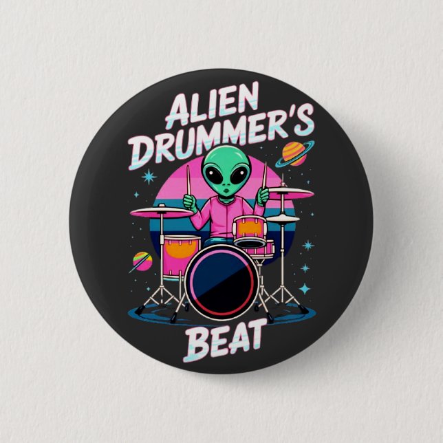 Alien Drummers Beat T - Shirt - Funky Alien Graphi Button (Vorderseite)