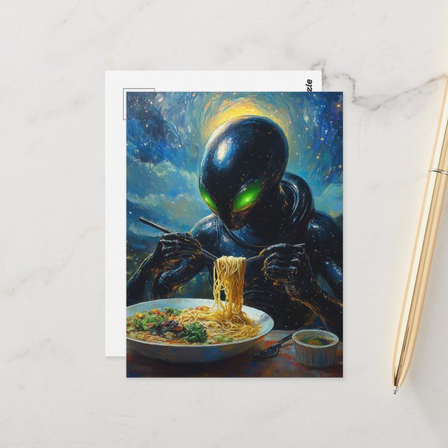 Alien Eating Ramen Postkarte (Vorderseite/Rückseite Beispiel)