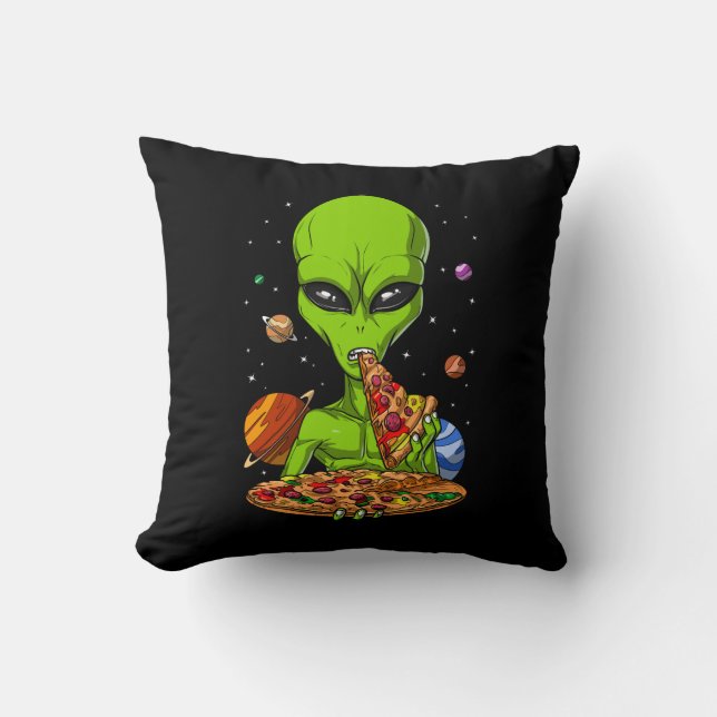 Alien Eating Space Pizza Kissen (Vorderseite)