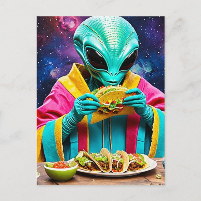Alien Eating Tacos Postkarte (Vorderseite)
