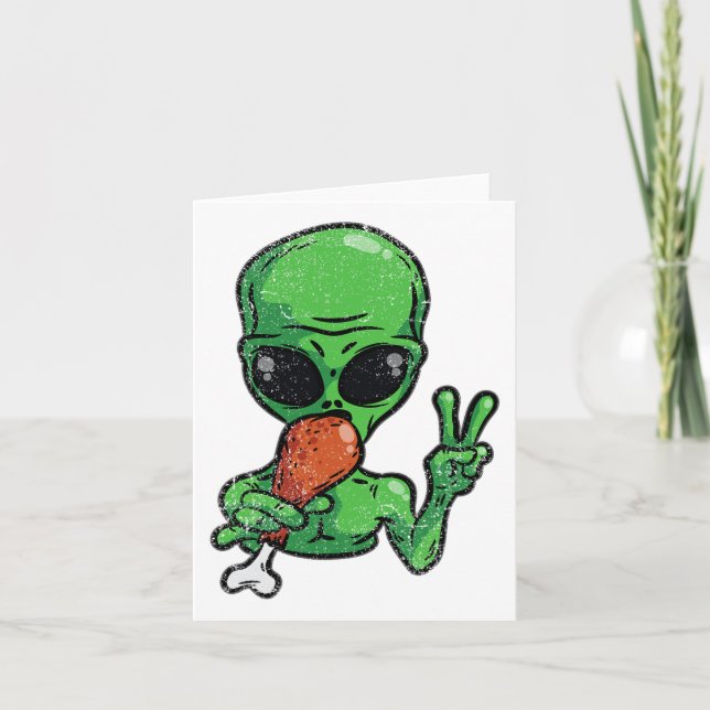 Alien Eating Turkey Erntedank Day Funny Ufo Fal Karte (Vorderseite)