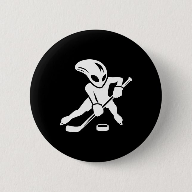 Alien-Eishockeyspieler coole Cartoonfigur Button (Vorderseite)