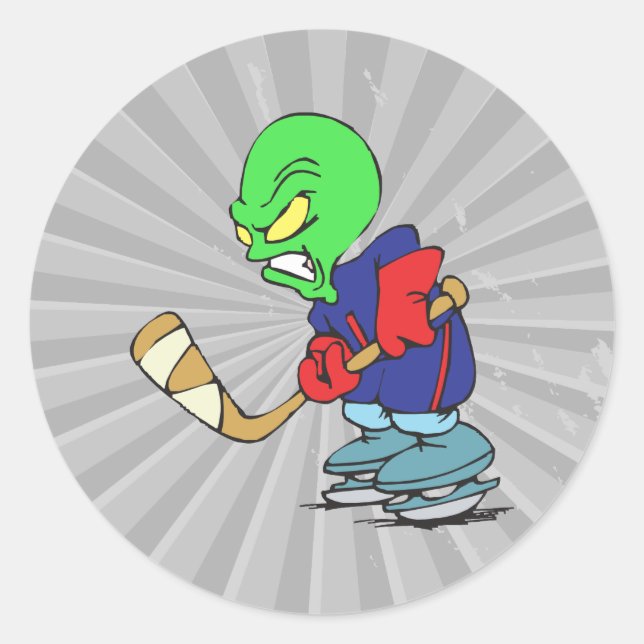 Alien Eishockeyspieler Runder Aufkleber (Vorderseite)