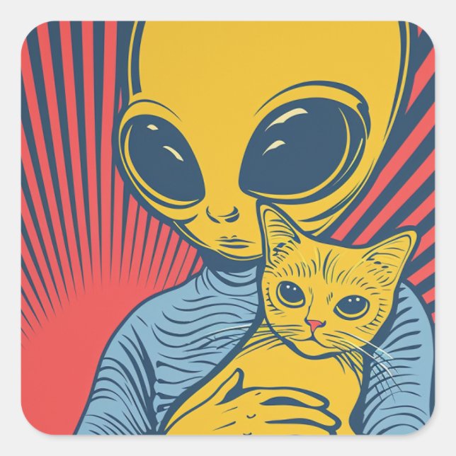 Alien Encounters: Pop Art Tribute with Friendship Quadratischer Aufkleber (Vorderseite)
