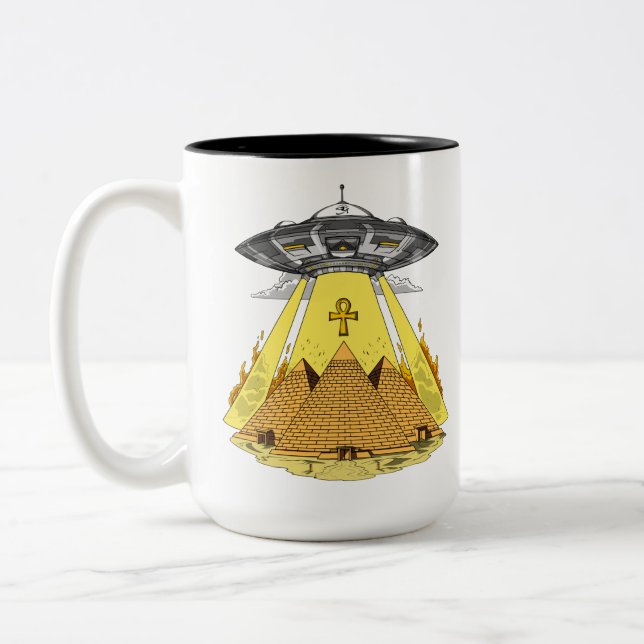Alien Entführung ägyptische Pyramiden Antikes UFO Zweifarbige Tasse (Links)