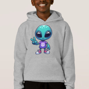 Alien et vaisseau spatial mignons de la paix