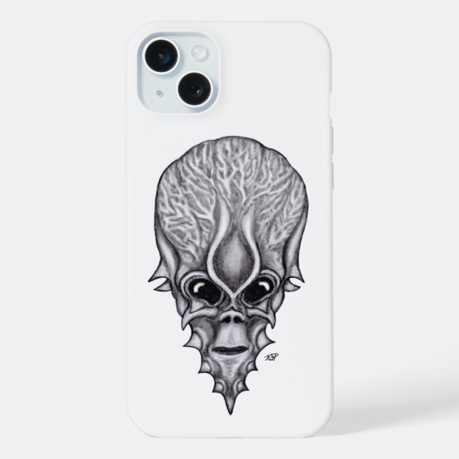 Alien Face, Afrikanische Schädelfaust Wiederaufbau iPhone 15 Plus Hülle (Rückseite)