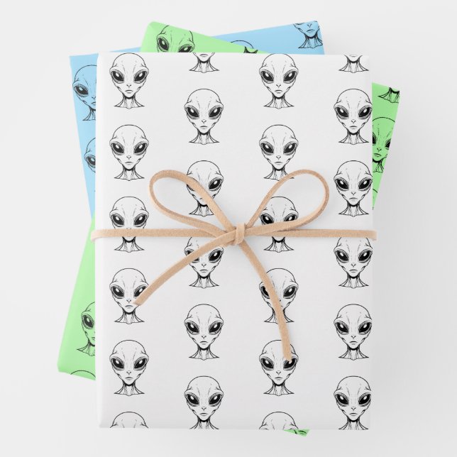Alien Face Geschenkpapier Set (Beispiel)