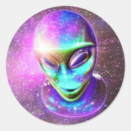 Alien Face in a Sky Classic Round Sticker