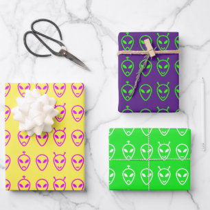 Alien Faces Trio Geschenkpapier Set