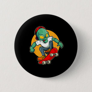 Alien fährt Skateboard Ufo Außerirdischer Skate Button