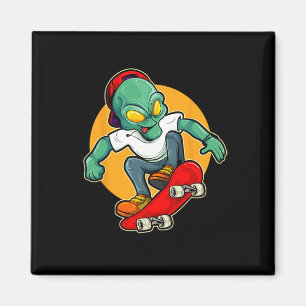 Alien fährt Skateboard Ufo Außerirdischer Skate Magnet