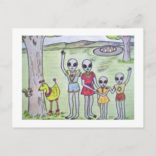 Alien Family will gute Arbeit Postkarte