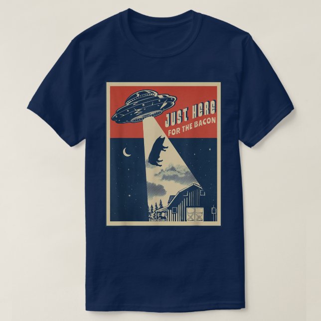 Alien Farm Abduction Beam Funny Retro Bacon Lover  T-Shirt (Design vorne)