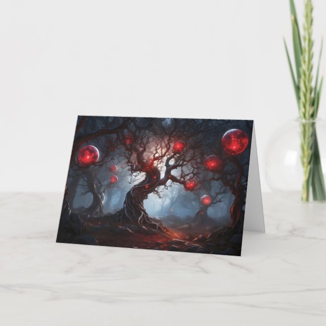 Alien Forest, leuchtende rote Orbs "Happy Hallowee Karte (Vorderseite)