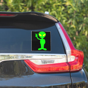 ALIEN FUNNY UFO PEACE CAR DECAL STICKER