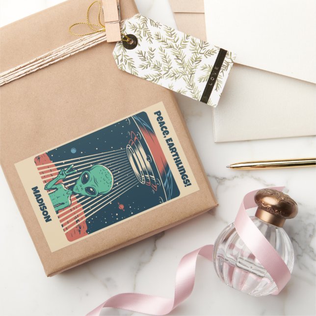 Alien für benutzerdefiniertes Text Rechteckiger Aufkleber (Schenken)