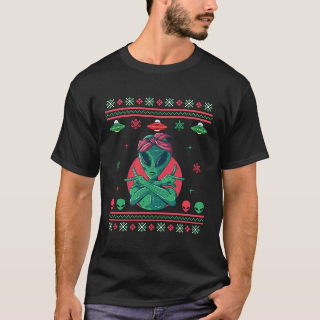 Alien Gangster Ugly Ufo zu Weihnachten T-Shirt (Vorderseite)