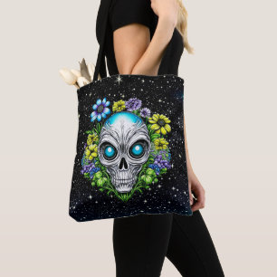 Alien Gesicht und Blume Kunst Tasche