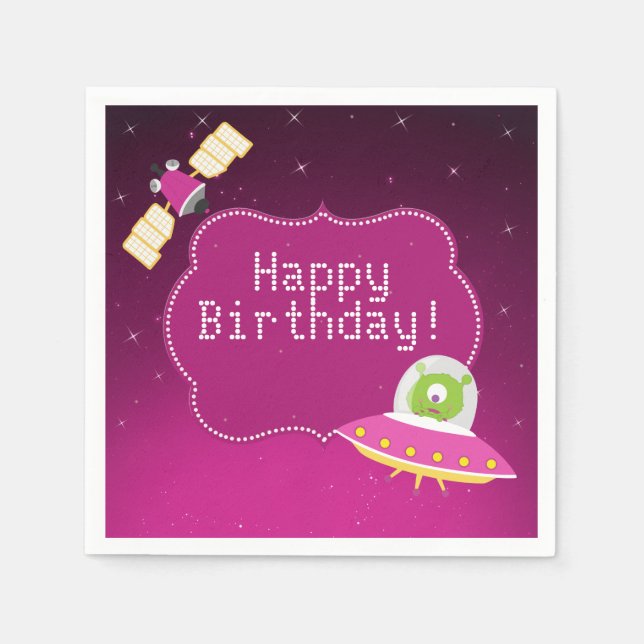 Alien Girl Birthday Paper Napkins Serviette (Vorderseite)