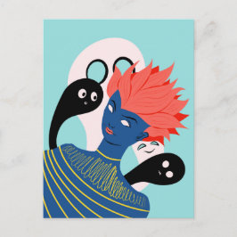 Alien Girl with Spooky Ghosts Imaginary Friends Postkarte