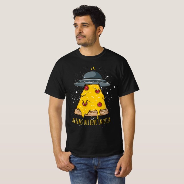 Alien glaubt an Pizza-T - Shirt (Vorne ganz)