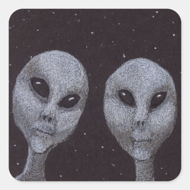 Alien Graue Quadratischer Aufkleber (Vorderseite)